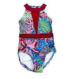 OZone Youth Large Tropical Floral Rhinestone Embellished Gymnastics Leotard